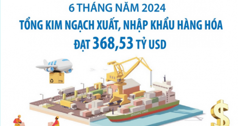 Tổng kim ngạch xuất, nhập khẩu hàng hóa đạt 368,53 tỷ USD sau 6 tháng năm 2024